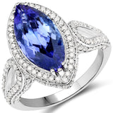14K White Gold 4.81 ct. Genuine Tanzanite and White Diamond Ring