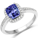 14K White Gold 2.41 Carat Genuine Tanzanite and White Diamond Ring
