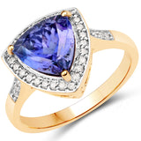 14K Yellow Gold 2.87 Carat Genuine Tanzanite and White Diamond Ring