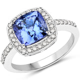 14K White Gold 3.00 ct Genuine Tanzanite and White Diamond Ring