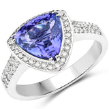 14K White Gold 2.69 Carat Genuine Tanzanite and White Diamond Ring