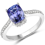 14K White Gold 2.84 ct. Genuine Tanzanite and White Diamond Ring