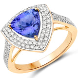 14K Yellow Gold 2.63 Carat Genuine Tanzanite and White Diamond Ring