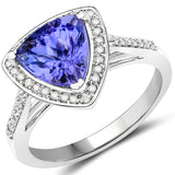 14K White Gold 2.89 Carat Genuine Tanzanite and White Diamond Ring