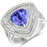 14K White Gold 4.41 Carat Genuine Tanzanite and White Diamond Ring