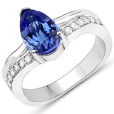 14K White Gold 2.54 ct Genuine Tanzanite White Diamond Ring