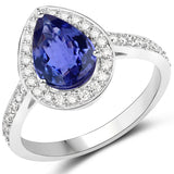 14K White Gold 2.08 Carat Genuine Tanzanite and White Diamond Ring