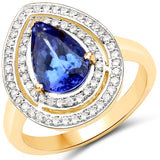 14K Yellow Gold 2.78 Carat Genuine Tanzanite and White Diamond Ring