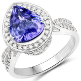 14K White Gold 3.87 Carat Genuine Tanzanite and White Diamond Ring