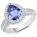 14K White Gold 2.26 ct Genuine Tanzanite and White Diamond Ring
