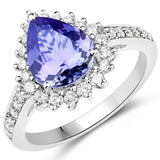 14K White Gold 2.45 ct. Genuine Tanzanite and White Diamond Ring
