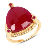 14K Yellow Gold Plated 11.08 Carat Dyed Ruby and White Diamond .925 Sterling Silver Ring
