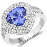 14K White Gold 3.47 Carat Genuine Tanzanite and White Diamond Ring