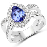 14K White Gold 2.38 ct Genuine Tanzanite and White Diamond Ring