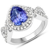 14K White Gold 3.50 ct Genuine Tanzanite and White Diamond Ring