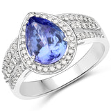 14K White Gold 3.15 Carat Genuine Tanzanite and White Diamond Ring