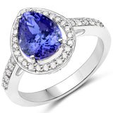14K White Gold 3.32 ct Genuine Tanzanite White Diamond Ring