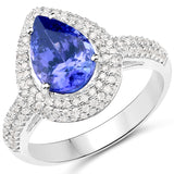 14K White Gold 3.13 Carat Genuine Tanzanite and White Diamond Ring