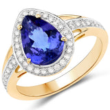 14K Yellow Gold 2.14 Carat Genuine Tanzanite and White Diamond Ring