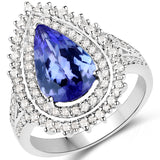 14K White Gold 2.91 ct Genuine Tanzanite and White Diamond Ring