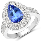 14K White Gold 3.16 Carat Genuine Tanzanite and White Diamond Ring