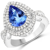 14K White Gold 3.51 ct Genuine Tanzanite and White Diamond Ring