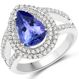 14K White Gold 3.01 ct. Genuine Tanzanite and White Diamond Ring