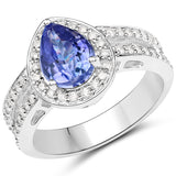 14K White Gold 2.79 Carat Genuine Tanzanite and White Diamond Ring