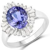 14K White Gold 3.28 Carat Genuine Tanzanite and White Diamond Ring