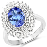 14K White Gold 3.01 Carat Genuine Tanzanite and White Diamond Ring