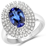 14K White Gold 2.90 Carat Genuine Tanzanite and White Diamond Ring