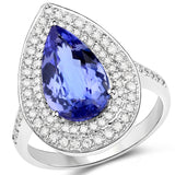 14K White Gold 3.42 ct. Genuine Tanzanite White Diamond Ring