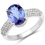 14K White Gold 3.02 Carat Genuine Tanzanite and White Diamond Ring