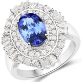 14K White Gold 3.63 Carat Genuine Tanzanite and White Diamond Ring