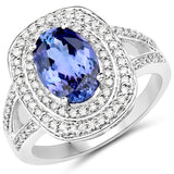 14K White Gold 2.87 Carat Genuine Tanzanite and White Diamond Ring