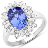14K White Gold 3.00 ct Genuine Tanzanite and White Diamond Ring