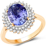 14K Yellow Gold 3.59 Carat Genuine Tanzanite and White Diamond Ring