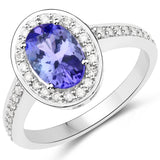 14K White Gold 1.78 Carat Genuine Tanzanite and White Diamond Ring