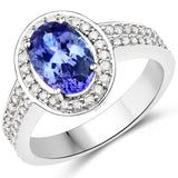 14K White Gold 2.39 Carat Genuine Tanzanite and White Diamond Ring