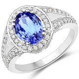 14K White Gold 2.63 Carat Genuine Tanzanite and White Diamond Ring