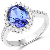 14K White Gold 2.62 Carat Genuine Tanzanite and White Diamond Ring