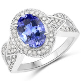 14K White Gold 2.54 ct Genuine Tanzanite and White Diamond Ring