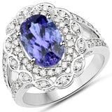 14K White Gold 4.25 ct Tanzanite and White Diamond Ring