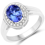 14K White Gold 2.24 Carat Genuine Tanzanite and White Diamond Ring
