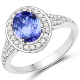 14K White Gold 2.09 ct Tanzanite and White Diamond Ring