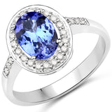 14K White Gold 1.83 Carat Genuine Tanzanite and White Diamond Ring
