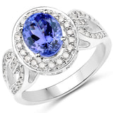 14K White Gold 2.97 Carat Genuine Tanzanite and White Diamond Ring