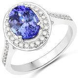 14K White Gold 2.84 Carat Genuine Tanzanite and White Diamond Ring