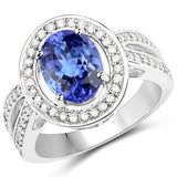 14K White Gold 3.17 Carat Genuine Tanzanite and White Diamond Ring