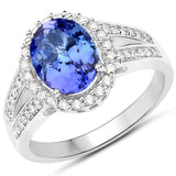14K White Gold 2.98 Carat Genuine Tanzanite and White Diamond Ring